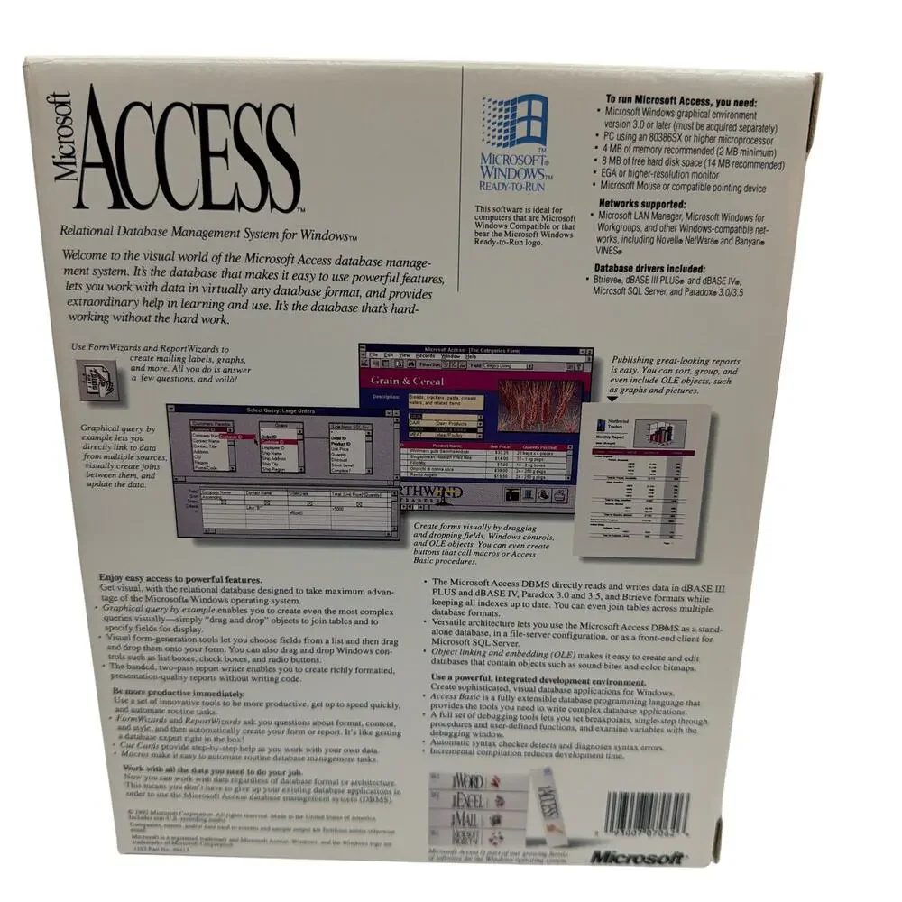 1992 Microsoft Access 1.0 for Windows Retail Box – Manuals Only, No Disks